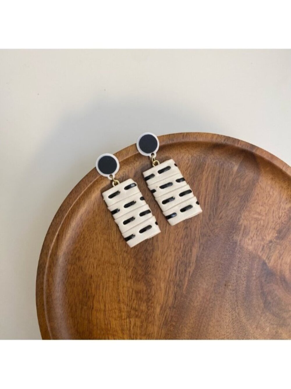 4/$15 Modern Black White Faux Leather Drop Earrings